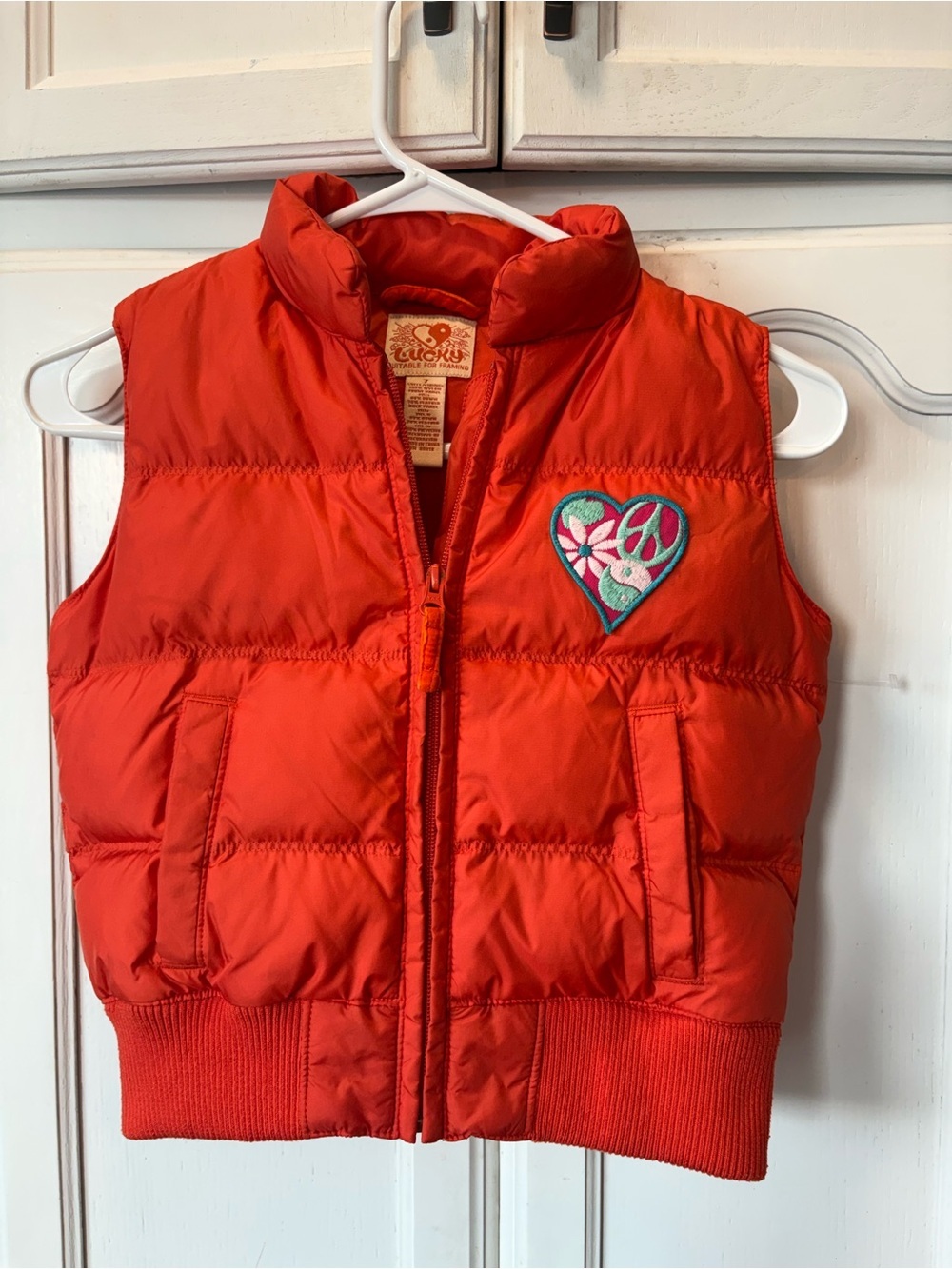Lucky Brand Girls Red Puffer Vest with Heart Patch